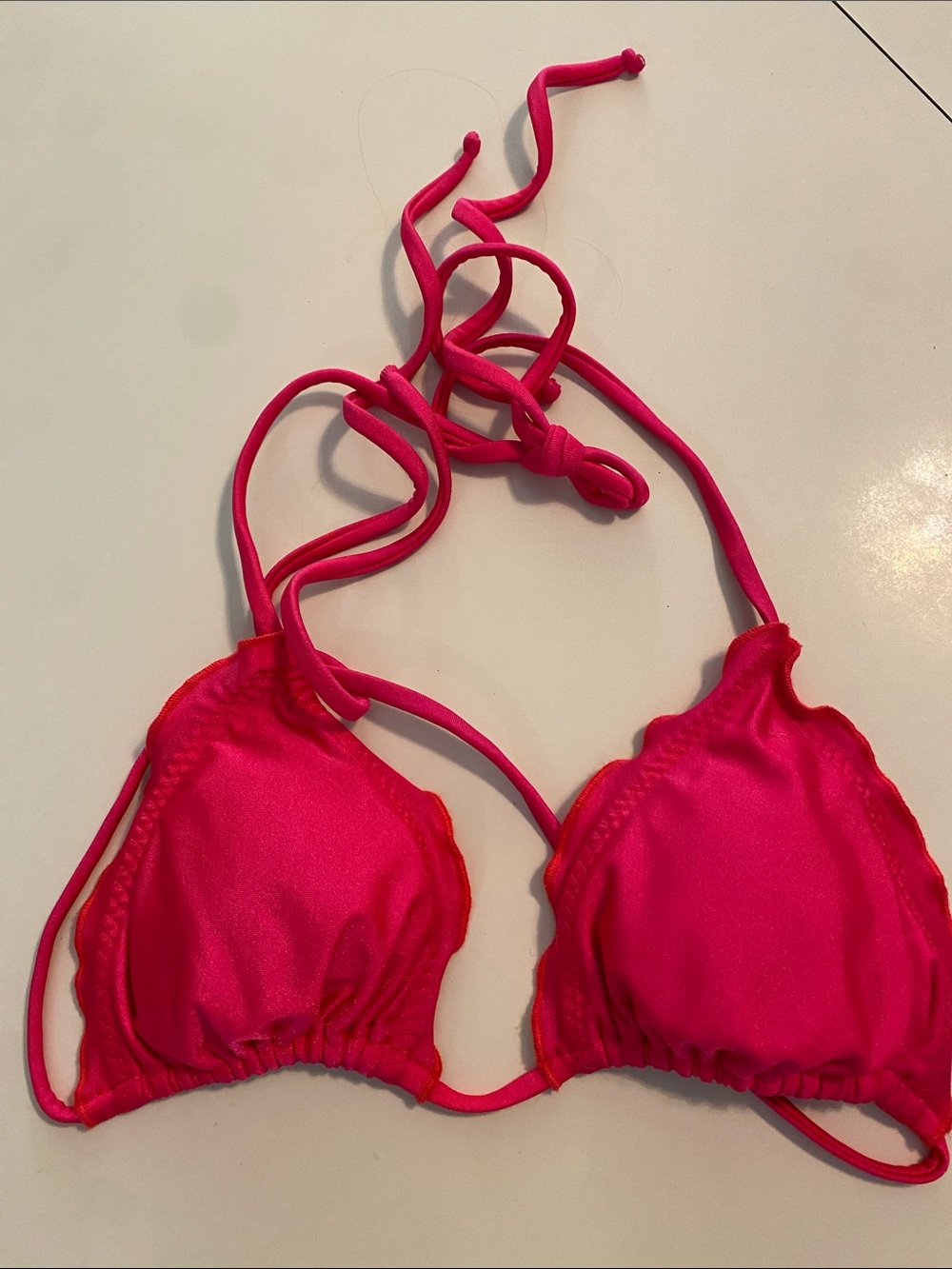 Adjustable Hot Pink Triangle Bikini Top - Women's Halter-Small  Swim